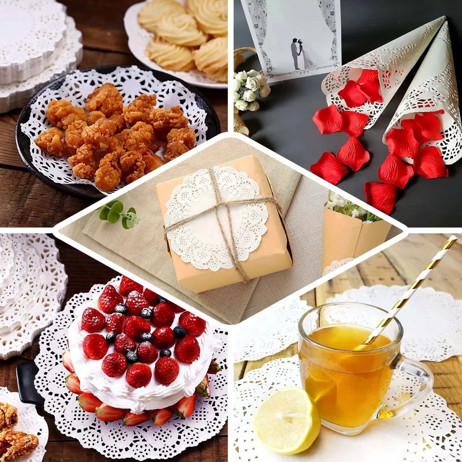 100 Pcs White Food Grade Paper Placemats, Round Lace Paper Doilies 14"