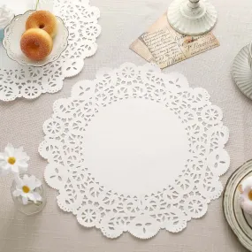 100 Pcs White Food Grade Paper Placemats, Round Lace Paper Doilies 14"