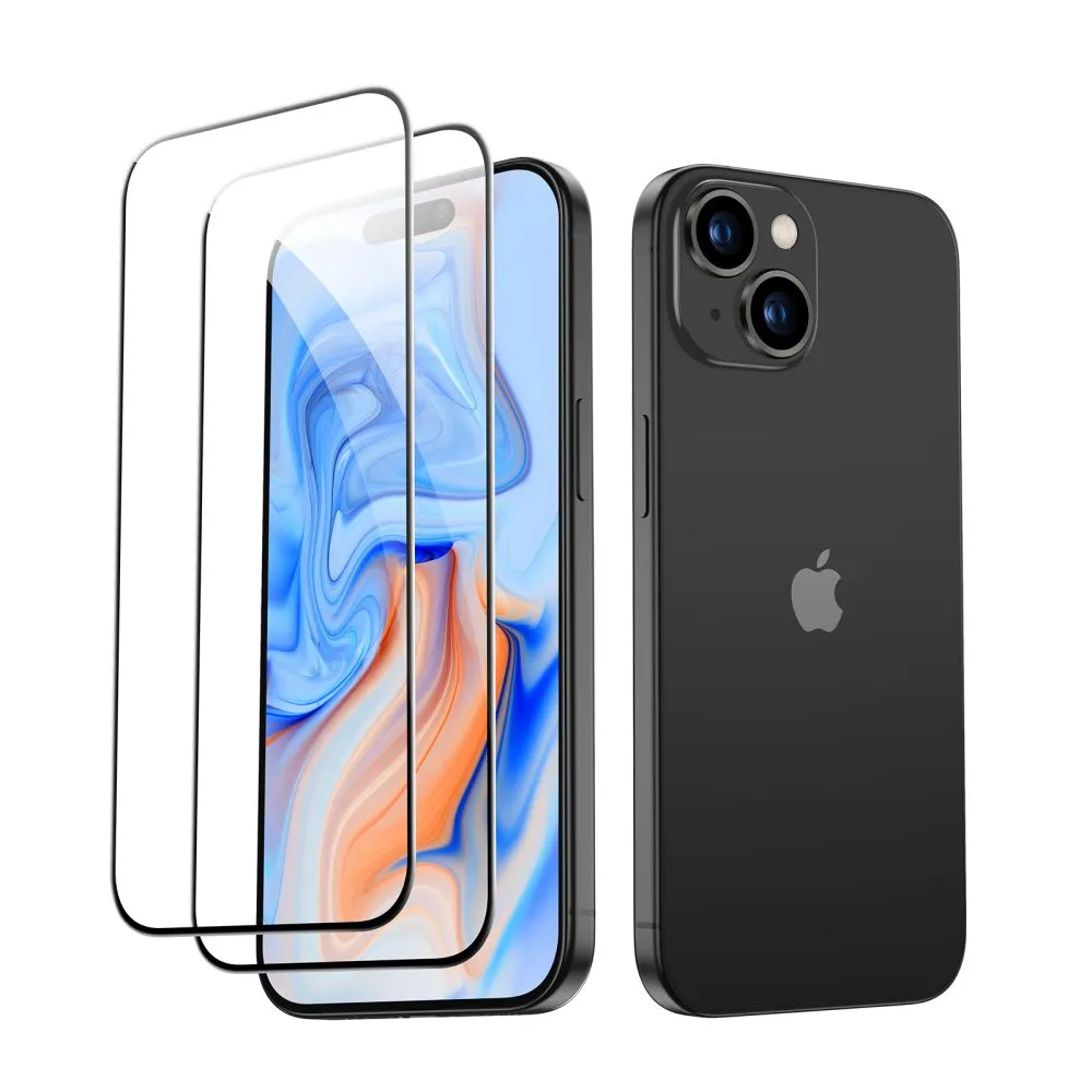 ESR 2-Pack Tempered Glass Screen Protector for Apple iPhone 15 - Black