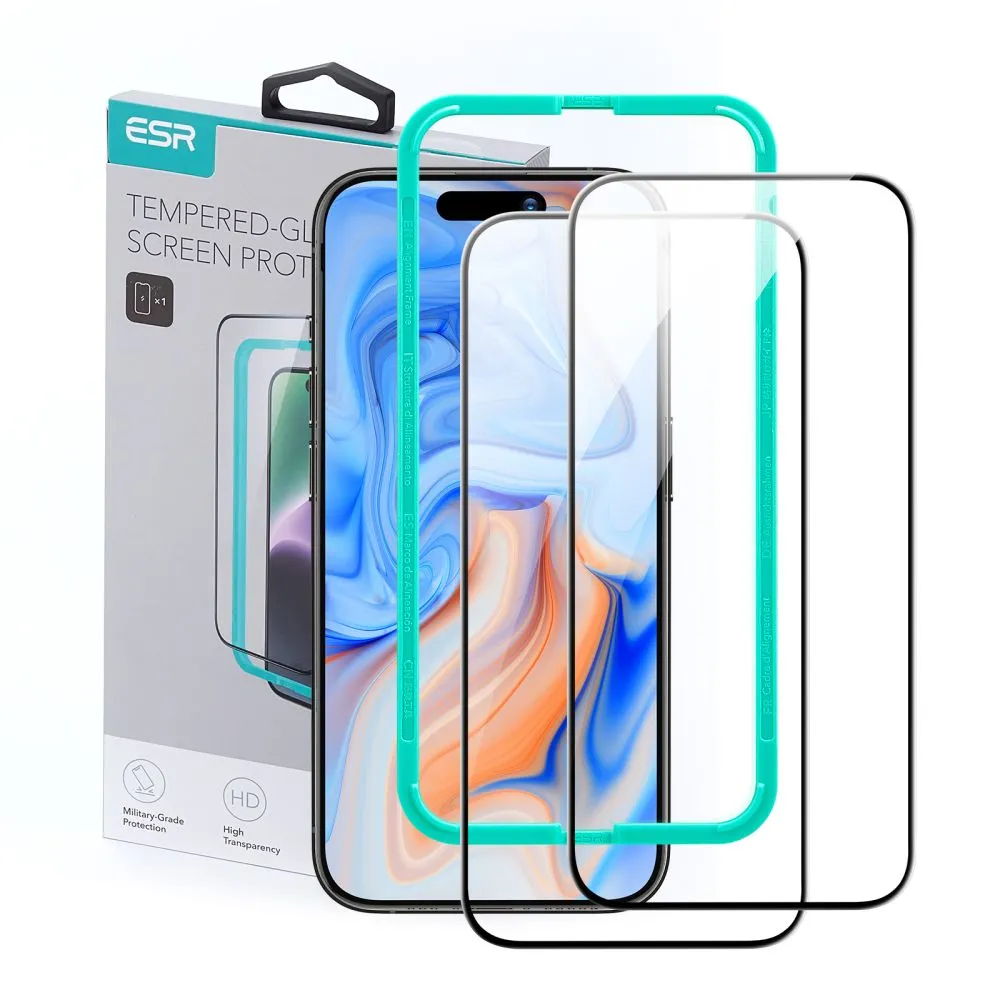 ESR 2-Pack Tempered Glass Screen Protector for Apple iPhone 15 - Black