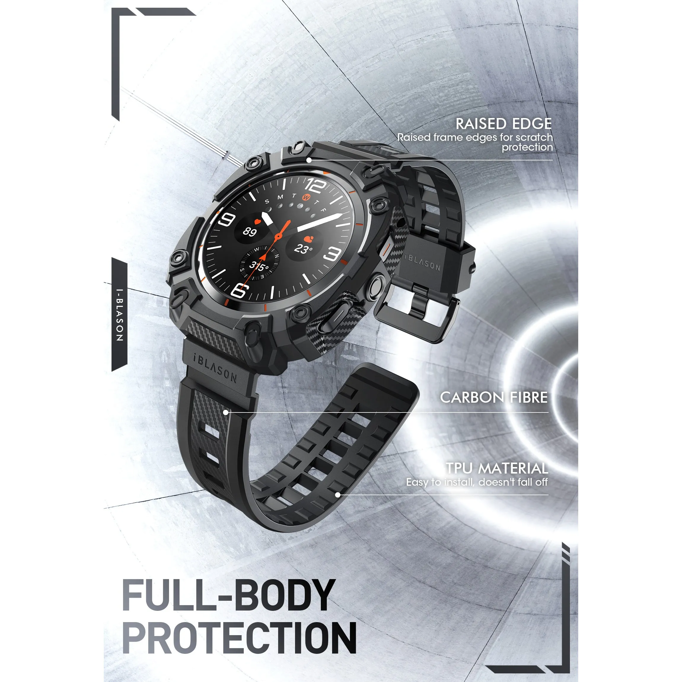 Galaxy Watch7 Ultra Classic 47mm Armorbox Case with Tempered Glass Screen Protectors - Black