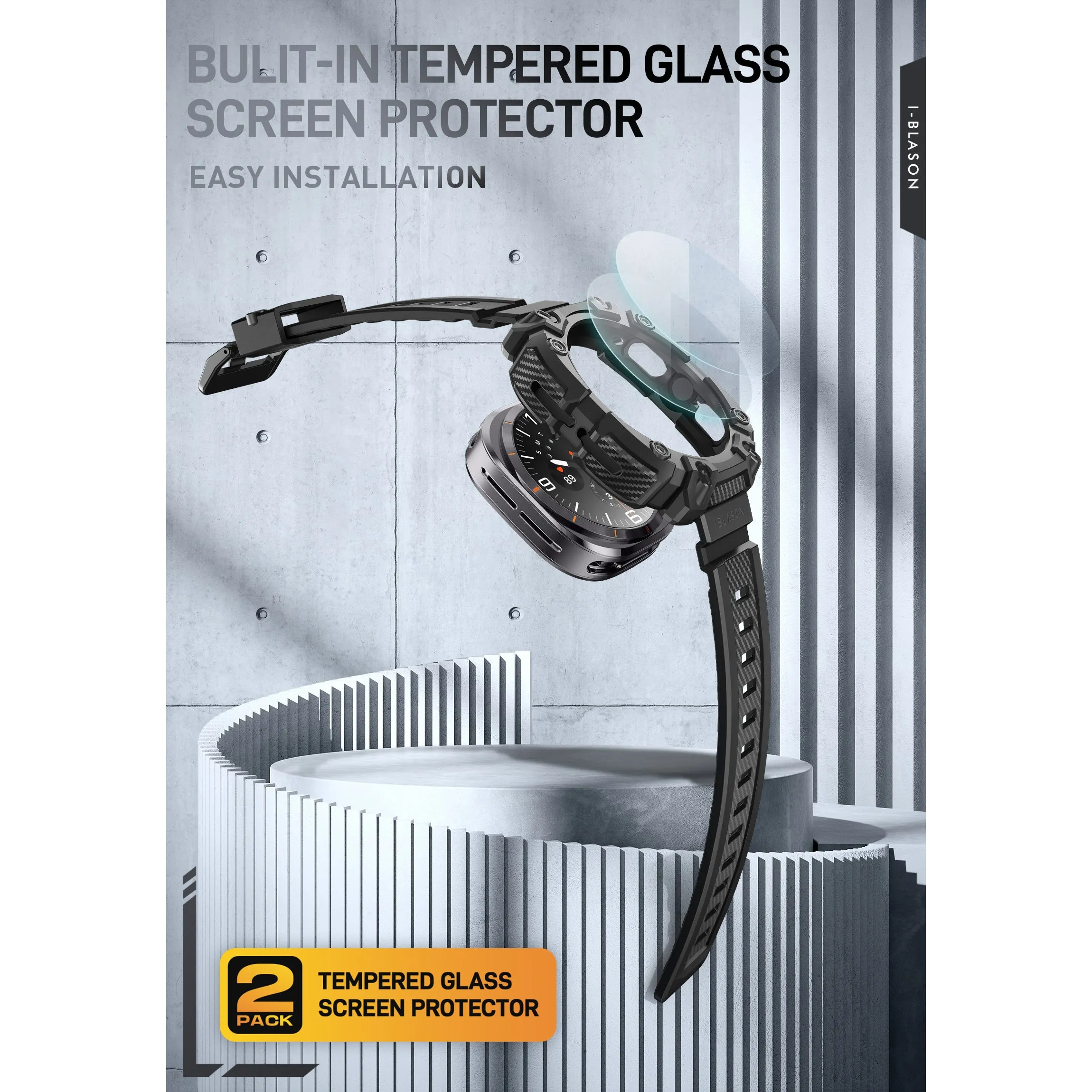 Galaxy Watch7 Ultra Classic 47mm Armorbox Case with Tempered Glass Screen Protectors - Black